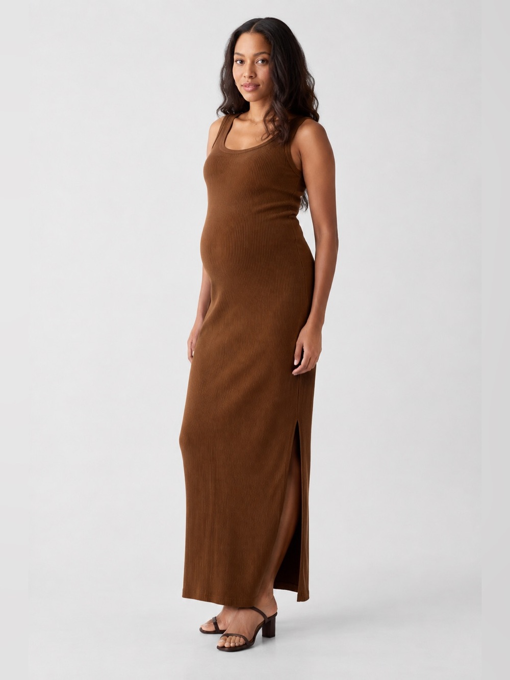 Gap Maternity Rib Maxi Tank Dress in Medium Warm Brown - Size Small